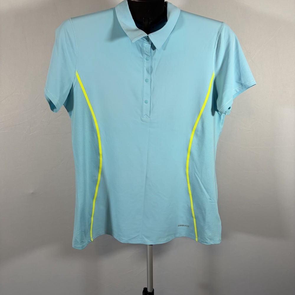 Annika Large Blue Short Sleeve Polo DryTec Golf Preppy Activewear Cutter & Buck